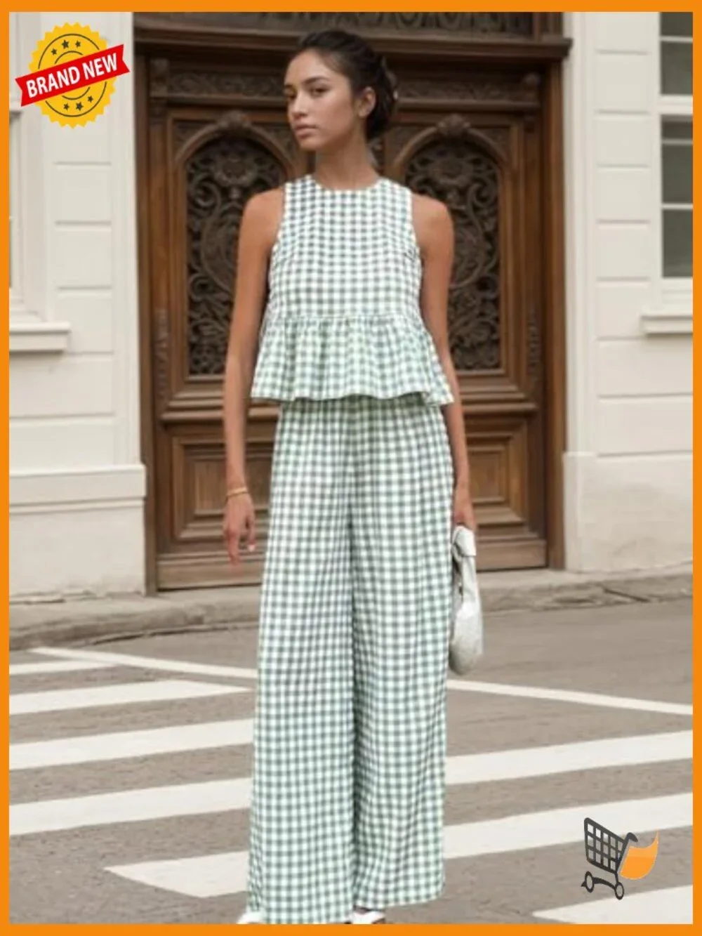 Gingham 2 Piece Lounge Set Sleeveless Tank Wide Leg Pants Matching Outfit Summer